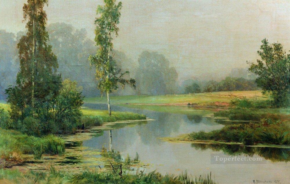misty morning 1897 classical landscape Ivan Ivanovich river Oil Paintings